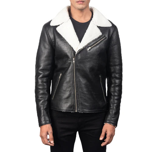 Alberto Black Shearling Leather Jacket