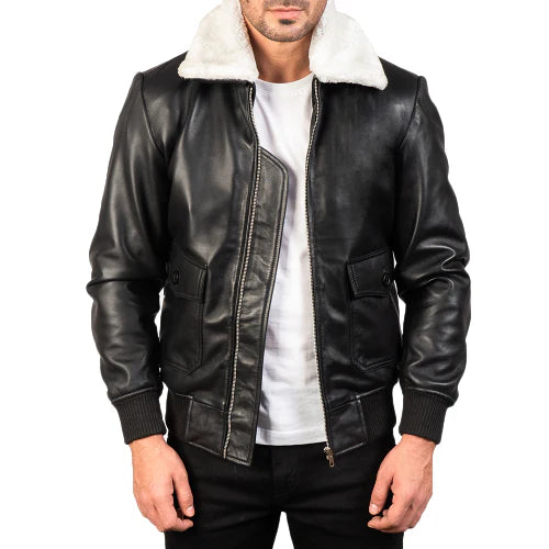 Alberto Black Shearling Leather Jacket