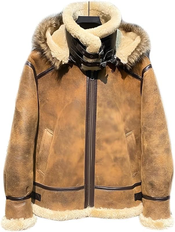 Men's Fur Coat Sheepskin Fur Hooded Jacket