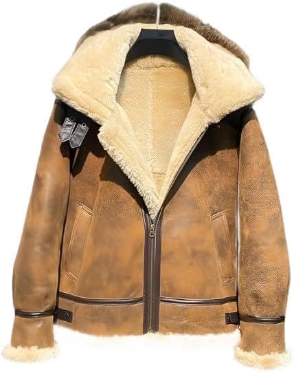 Men's Fur Coat Sheepskin Fur Hooded Jacket