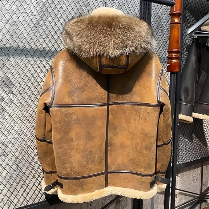 Men's Fur Coat Sheepskin Fur Hooded Jacket
