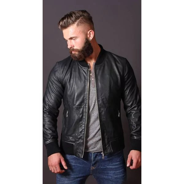 Mens Bomber Style Leather Jacket