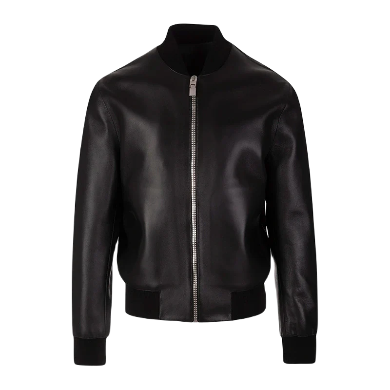 Plain Leather Bomber Jacket