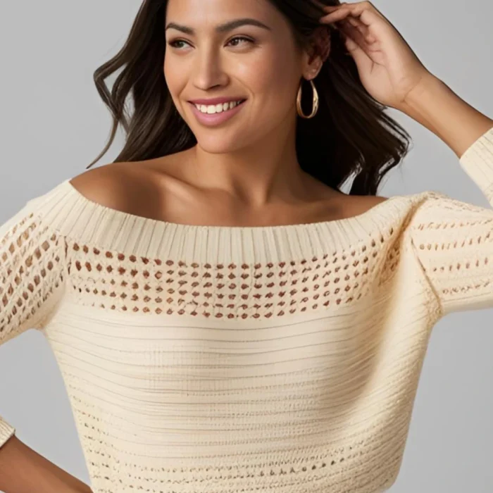 Boat-Neck Open-Stitch Sweater 2