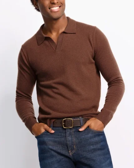 Brown Long Sleves Polo Shirt