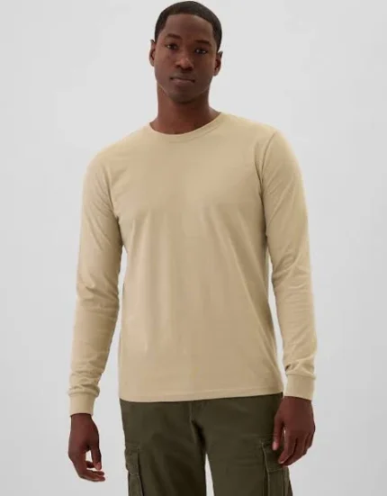 Khaki Crew Neck Long Sleeve T-Shirt