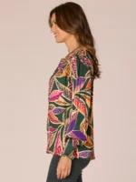 Open V-Neck Abstract Print Woven Top