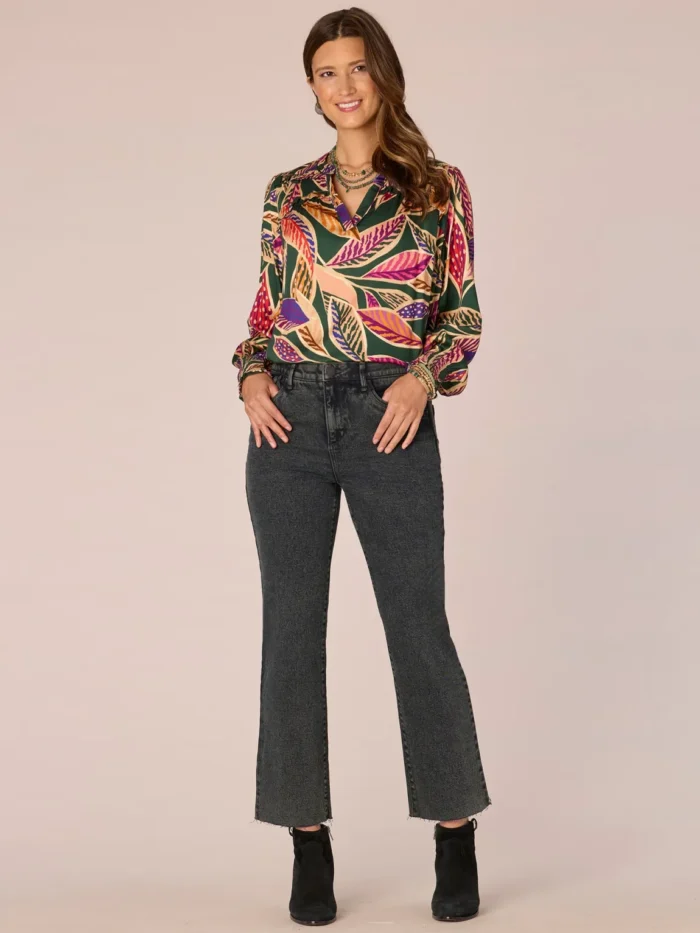 Open V-Neck Abstract Print Woven Top 4