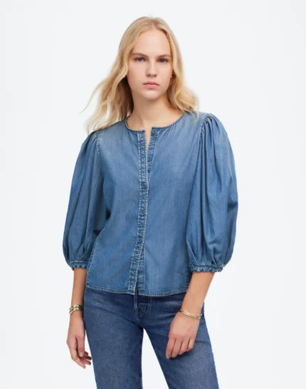 Puff Sleeve Denim Shirt