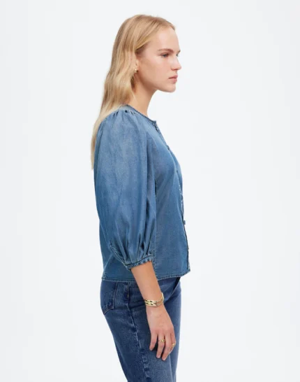 Puff Sleeve Denim Shirt 3