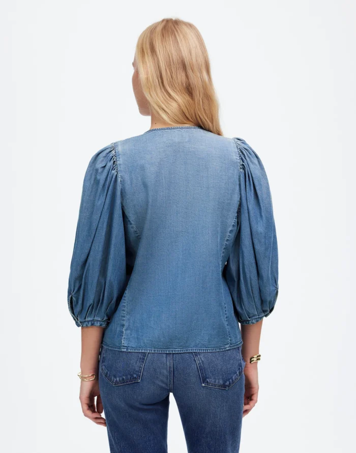 Puff Sleeve Denim Shirt 4