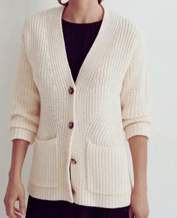 Textural-Stitch V-Neck Cardigan Sweater